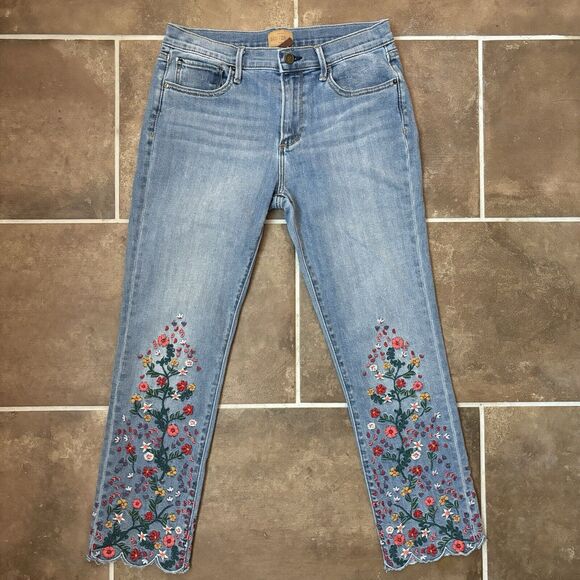Driftwood Candace Mid Rise Floral Embroidered Ankle Jeans Size W29 IS25 - Picture 1 of 8